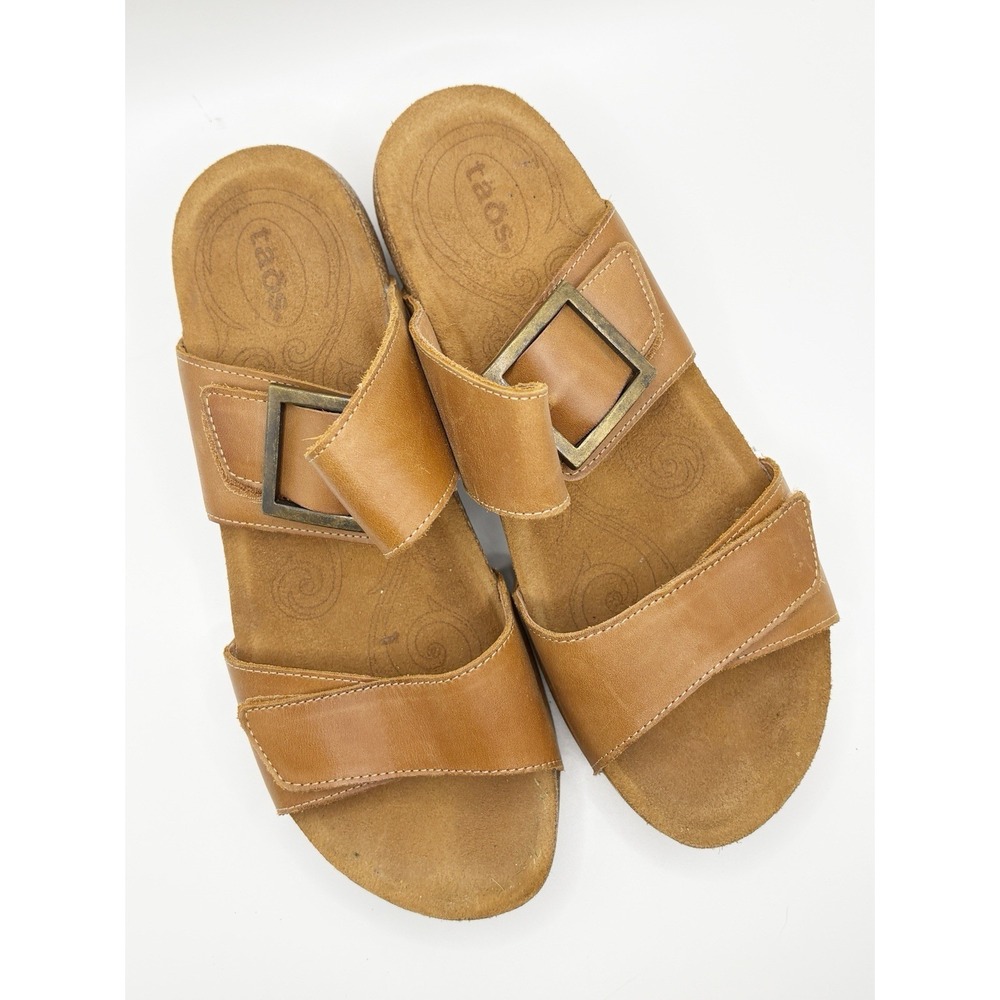 Taos Brown Leather Double Strap Buckle Sandals Size US 8-8.5